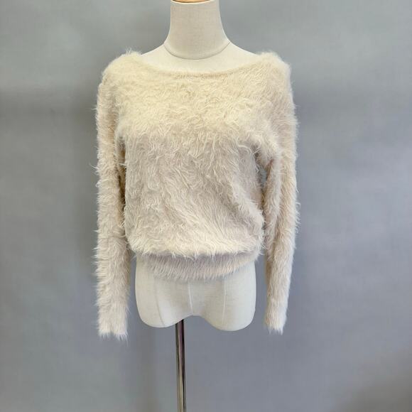 American Eagle ivory eyelash fuzzy crossover back sweater Size Extra Small - Picture 13 of 13